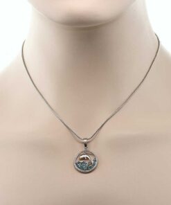Gem Stone King Stunning Dolphin and Sea in a Circle with Blue Crystals Pendant 16 Inch Chain 9 51p00JFYBvL