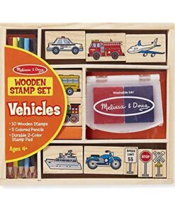 Melissa & Doug Wooden Stamp Set: Vehicles - 10 Stamps, 5 Colored Pencils, 2-Color Stamp Pad Standard Version 17 51p7mhVeySS