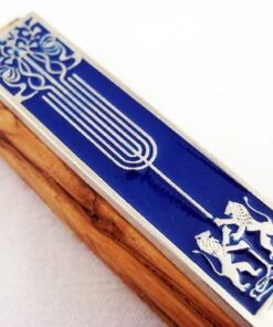 Alternative view of YourHolyLandStore Lion of Judah Olive Wood Mezuzah with Shema Yisrael Scroll by