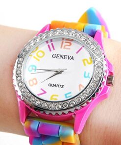 Geneva New Rainbow Crystal Rhinestone Watch Silicone Jelly Link Band. 16 51q4gIBOpJL