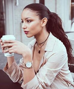 Wristology 10 Styles Maxi Crystal Watch Leather Band - Interchangeable Genuine Leather Strap - Large Easy to Read Watch with Second Hand for Women, Men, Nurses, Teachers Rose Gold Metal Mesh 35 51qQ9vneWjL