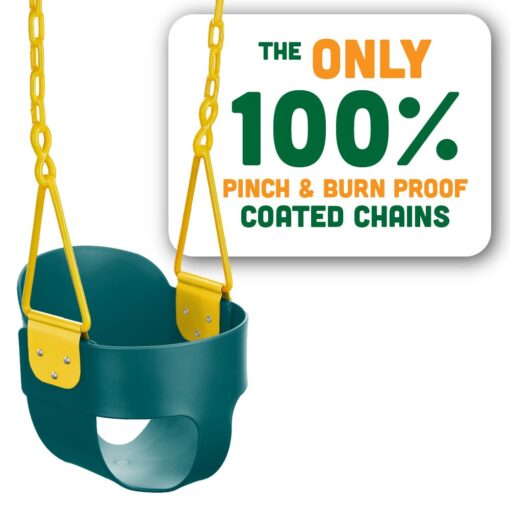 Deluxe High Back Full Bucket Toddler Swing with Exclusive Chain & Triangle Dip Pinch Protection and Carabiners for Easy Install - Green - Squirrel Products