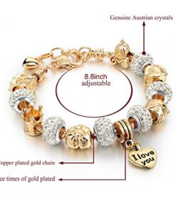 Long Way® Gold Plated Snake Chain Glass Beads I Love You Charm Beaded Bracelets for Women Yellow 21 51sGK7xzjXL