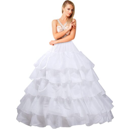 Crinoline Petticoat for Women 4 Hoop Skirt 5 Ruffles Layers Ball Gown Underskirt Half Slips for Wedding Dress Small White