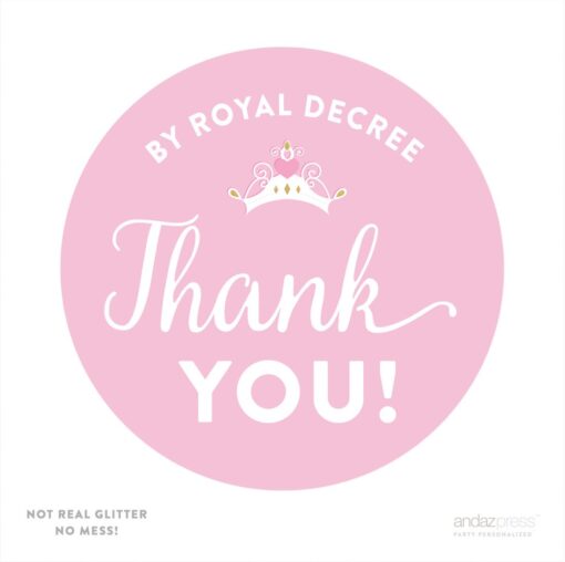 Andaz Press Sparkle Princess Birthday Collection, by Royal Decree Thank You Circle Gift Labels, 40-Pack Thank You Circle Labels