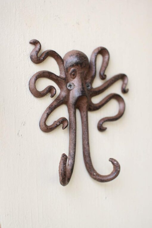 Kalaou Cast Iron Wall- Coat Hook- Octopus- 5.5" By 6"