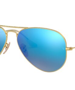 Alternative view of Ray-Ban Rb3025 Classic Mirrored Aviator Sunglasses Matte Gold/Grey Mirrored Blue 55 Millimeters