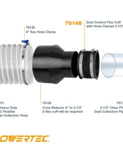 POWERTEC 70148 2-1/2 Inch Dust Control Flex Cuff with Steel Hose Clamps, Hose Connector Rubber Cuff Coupler for Woodworking Dust Collection Fittings, Dust Collector Accessories & Machinery, 1 pack 2-1/2-Inch 22 51u nk1gHdL