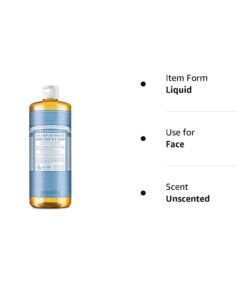 Dr. Bronner's - Pure-Castile Liquid Soap (Baby Unscented, 32 ounce) - Made with Organic Oils, 18-in-1 Uses: Face, Hair, Laundry and Dishes, For Sensitive Skin & Babies, No Added Fragrance, Vegan 32 Fl Oz (Pack of 1) 29 51uP55Dcj3L 2