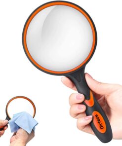 Dicfeos Magnifying Glass 10X Handheld Reading Magnifier with Cleaning Cloth-100MM Large Magnifying Lens with Non-Slip Soft Handle for Seniors Book Newspaper Reading and Kids Nature Hobby Exploration 21 51uVGCRvDtL