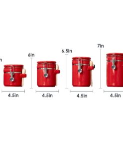Canister Sets For The Kitchen (4 Piece Set) Red, High Gloss Ceramic | By Home Basics | Decorative | With Wooden Spoons, Countertop Set For Flour, Sugar, Coffee, and Snacks 27 51v7oiXqpxL