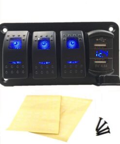 Alternative view of Switchtec 2 3 5 7 Gang Rocker Switch Panel with 4.8 Amps Dual USB Rocker Style Fast Charger with Integrated Voltmeter, Blue Backlit Led, Pre-Wired switches and USB Charger.