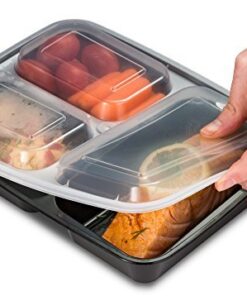 Ez Prepa 25 Pack 32oz 3 Compartment Meal Prep Containers with Lids -Food Storage Containers Plastic, Bento Box, Lunch Containers, Microwavable, Freezer and Dishwasher Safe, Food Containers 27 51vLci026xL
