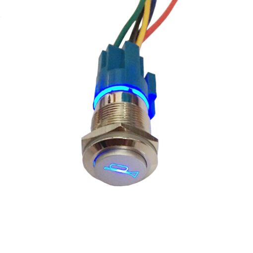 ESUPPORT 12V Car Auto Blue LED Light Momentary Speaker Horn Push Button Metal Toggle Switch 19mm Socket Plug Blue Light