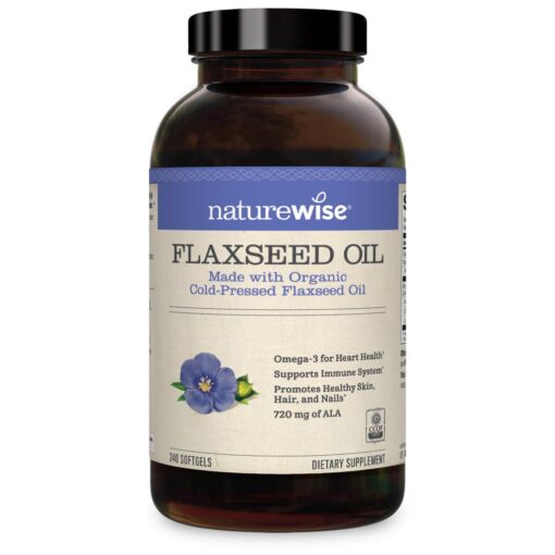 NatureWise Organic Flaxseed Oil 1242mg 720mg ALA Highest Potency Flax Oil Omega 3 Non-GMO [4 Months - 240 Softgels] 240 Count (Pack of 1)