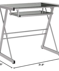 Walker Edison Metal and Glass Work From Home Laptop Computer Gaming Desk with Slide In Keyboard Tray Home Office, 31 Inch, Silver Single Desk Stanford 42 51wLh3jqKOL