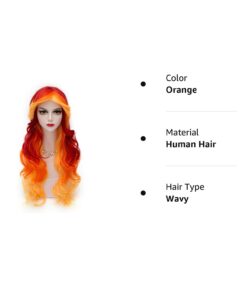 MQ Women Orange Yellow Wigs, Long Curly Wavy Wig for Girls 29.5 Inch Colorful Wigs Cosplay Costume Party Fluffy Wig Synthetic Charming Heat Friendly Ombre Wigs (Yellow to Orange to Red) 31 51wSn szALL