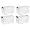 Sterilite 70 Qt Ultra Latch Box, Stackable Storage Bin with Latching Lid, Organize Clothes, Sport Gear in Basement, Clear with White Lid, 4-Pack 70 Quart 42 51wUeqGXC6L