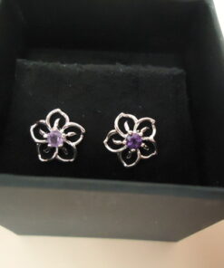 Amazon Collection Sterling Silver Sky Flower Stud Earrings Purple Amethyst 35 51waaWuiC5L