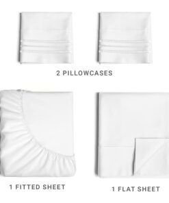 Queen Size 4 Piece Sheet Set - Comfy Breathable & Cooling Sheets - Hotel Luxury Bed Sheets for Women & Men - Deep Pockets, Easy-Fit, Extra Soft & Wrinkle Free Sheets - White Oeko-Tex Bed Sheet Set 01 - White Queen 17 51wsJTucWiL 2