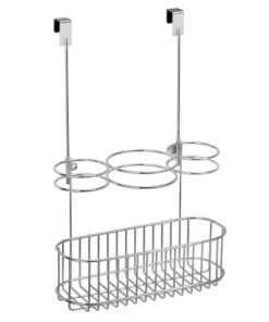 mDesign Steel Over Cabinet Door Hair Care, Hot Styling Tool Organizer Storage Basket for Hair Dryer, Flat Irons, Curling Wands, Straighteners, Space Saving, 3 Sections -Concerto Collection - Chrome 35 51xTdCERqQL