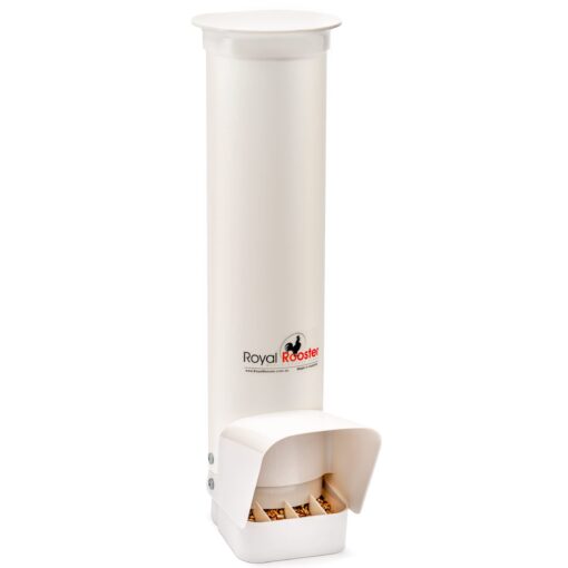 Royal Rooster Automatic Chicken Feeder with Gravity Feed Dispenser - 7lb Feeder for Chickens, Chicks & Mixed Poultry - Hanging Chicken Poultry Feeder - Auto PVC Chicken Poultry Feeder with Rain Cover