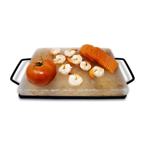 Himalite Himalayan Pink Salt Block & Metal Tray Set 12” x 8” x 1.5” for Cooking, Grilling, Cutting, and Serving with Himalayan Cooking Accessories