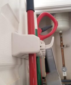 HOME IT Mop And Broom Holder - Garage Storage Systems with 5 Slots, 6 Hooks, 7.5lbs Capacity Per Slot - Garden Tool Organizer For 11 Tools - For Home, Kitchen, Closet, Laundry Room - Off-White 44 51yeCg95bnL