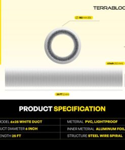 TerraBloom 6-Inch Dryer Vent Hose 25 Feet - Advanced 3-Layer Aluminum Flexible Duct for HVAC with 2 Bonus Clamps - 6-Inch Silver Ducting, Ventilation Hose, Dryer Duct Hose & Grow Tent 6" X 25 FT (SILVER) 16 51yjO7w2gFL