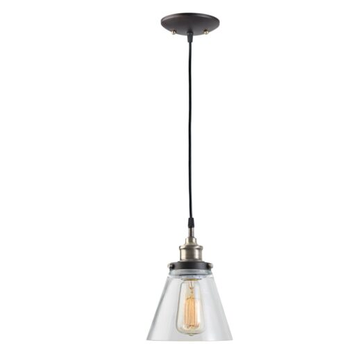 Globe Jackson 1-Light Pendant, Antique Brass, Bronze Accent, Glass Shade,64750