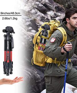 55" Tripod Q111 Travel Camera Tripod with 3-Way Pan Head and Phone Holder Mount for Gopro,Projector,Smartphones Webcam,Spotting Scopesto Live Broadcast and DSLR EOS Canon Nikon Sony Samsung(Red) 55" Red 18 51zmMX7vPiL