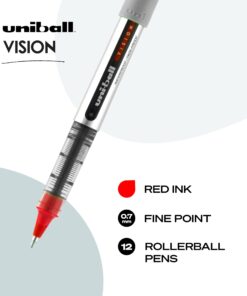 Alternative view of Uniball Vision Rollerball Pens, Red Pens Pack of 12, Fine Point Pens with 0.7mm Medium Red Ink, Ink Black Pen, Pens Fine Point Smooth Writing Pens, Bulk Pens, and Office Supplies