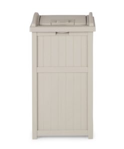 Alternative view of Suncast 33 Gallon Hideaway Trash Can for Patio - Resin Outdoor Trash with Lid - Use in Backyard, Deck, or Patio - Taupe 1 Pack