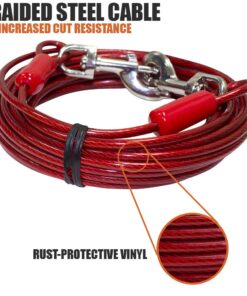 BV Dog Tie Out Cable 30 Feet - Dog Leads for Yard Heavy Duty - Up to 125 Pounds | Tie Out Cable for Dogs, Reflective Dog Lead, Dog Cable 30ft | Rust Free Dog Chain Outdoor | Dog Chain for Yard (Red) 125lbs/ 30ft/ Red 25 61 44LNBSZL