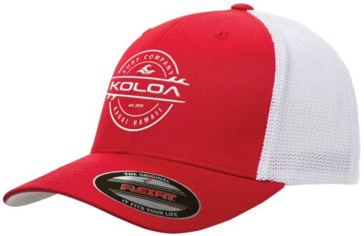 Koloa Surf Co. Premium Embroidered Thruster Logo Flexfit 6511 Truckers Caps One Size Red-white Mesh With White Logo