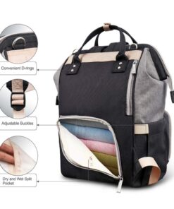 Hafmall Diaper Bag Backpack, Multifunctional Baby Diaper Bag with Stroller Hooks, Stylish Baby Bag for Mom Dad, Gray Black Black Gray 46 61 FLTqpdCL