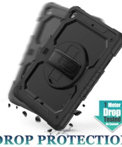 SEYMAC stock iPad 9th/ 8th/ 7th Generation Case 10.2’’, Shockproof with Screen Protector Pencil Holder 360° Rotating Hand Strap &Stand, for 10.2 inch 2021/2020/2019 (Black) Black+Back 42 61 LWWZ Z4L