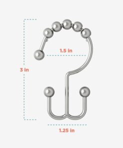 Maytex Shower Curtain Hooks, Shower Curtain Rings, Rust-Resistant Decorative Double Roller Glide Shower Hooks, Shower Rings for Bathroom Shower Rods, Curtains, Liners, Set of 12, Chrome 21 61 N6IKJLLL