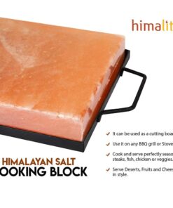 Himalite Himalayan Pink Salt Block & Metal Tray Set 12” x 8” x 1.5” for Cooking, Grilling, Cutting, and Serving with Himalayan Cooking Accessories 23 61 TuXBLOOL