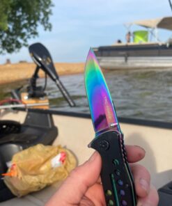 TAC Force Spring Assisted Folding Pocket Knife – Rainbow TiNite Coated Drop Point Blade and Liner, Black Aluminum Handle w/ Rope Cutter, Glass Punch, and Clip, Tactical, EDC, Rescue - TF-509 4.75 inch 29 61 W0d7zHqL