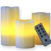 LED Lytes Timer Remote Control Flameless Candle Set, 3 Flickering Candles, 3 in Wide by 4, 5, 6 in Tall, Real Ivory Wax and Amber Flame, Home Decor, Large Battery Powered for Gifts for Mom Round Ivory Wax and Amber Flame 45 61 auQOCYSL