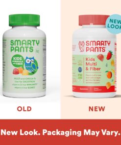 SmartyPants Kids Multivitamin Gummies and Fiber Supplement: Omega 3 Fish Oil (EPA/DHA), Vitamin D3, C, Vitamin B12, B6, Vitamin A, K & Zinc, Gluten Free, Three Fruit Flavors, 120 Count (30 Day Supply) Kids Formula w/ Fiber 120 Count (Pack of 1) 26 61 hJutp41L 1