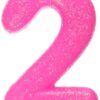 Shimmering Flat Molded Glittered Number 2 Celebration Candle, Pink , 3" Wax 16 61 j8a1 NyL