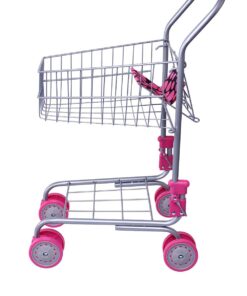 Precious Toys Shopping Cart with Food, Play Grocery Cart with 23 Pieces, Fits 18 inch Baby Dolls, Smooth Rolling Wheels, Folds for Easy Storage, Gift for Kids Ages 2+,Pink & Black 25 61 jkQuJ5WL