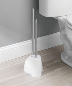 iDesign Plastic Toilet Bowl Plunger Set, Slim Compact Combo, 7.5" x 6" x 19", White and Brushed Stainless Steel 7 61 lddaw86L