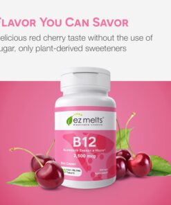EZ Melts Dissolvable B12 Vitamin 2,500 mcg, Methylcobalamin, Sugar-Free, 3-Month Supply. 22 61 ox ONZ5L