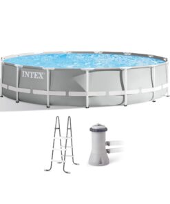 Alternative view of Intex 15 Foot x 42 Inch Prism Frame Above Ground Outdoor Backyard Swimming Pool Set with 1000 GPH Filter Pump, Ladder, and Secure Pool Cover, Gray Frame Pool 15FT x 42IN