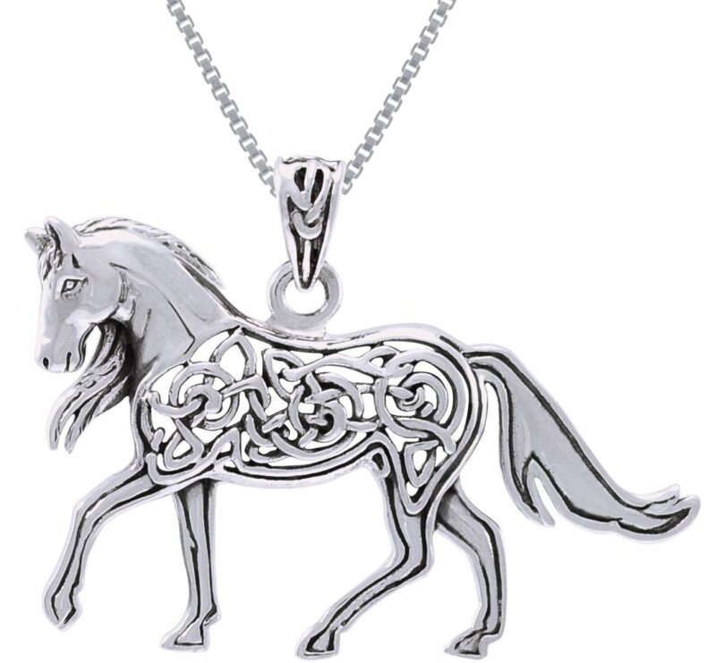 Catalog 1 Jewelry Trends Sterling Silver Large Celtic Knot Horse Equestrian Pendant Necklace 18"