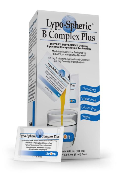 Lypo–Spheric B Complex Plus – 30 Packets – 195 mg B Vitamins, Minerals & Cinnamon Per Packet – Liposome Encapsulated for Improved Absorption – 100% Non–GMO