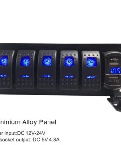 Switchtec 2 3 5 7 Gang Rocker Switch Aluminum Panel with 4.8 Amps Dual USB Rocker Style Fast Charger with Voltmeter, Blue Backlit Led, Pre-Wired for Marine, Boat, Car, Truck 22 61 ucKsVg9L